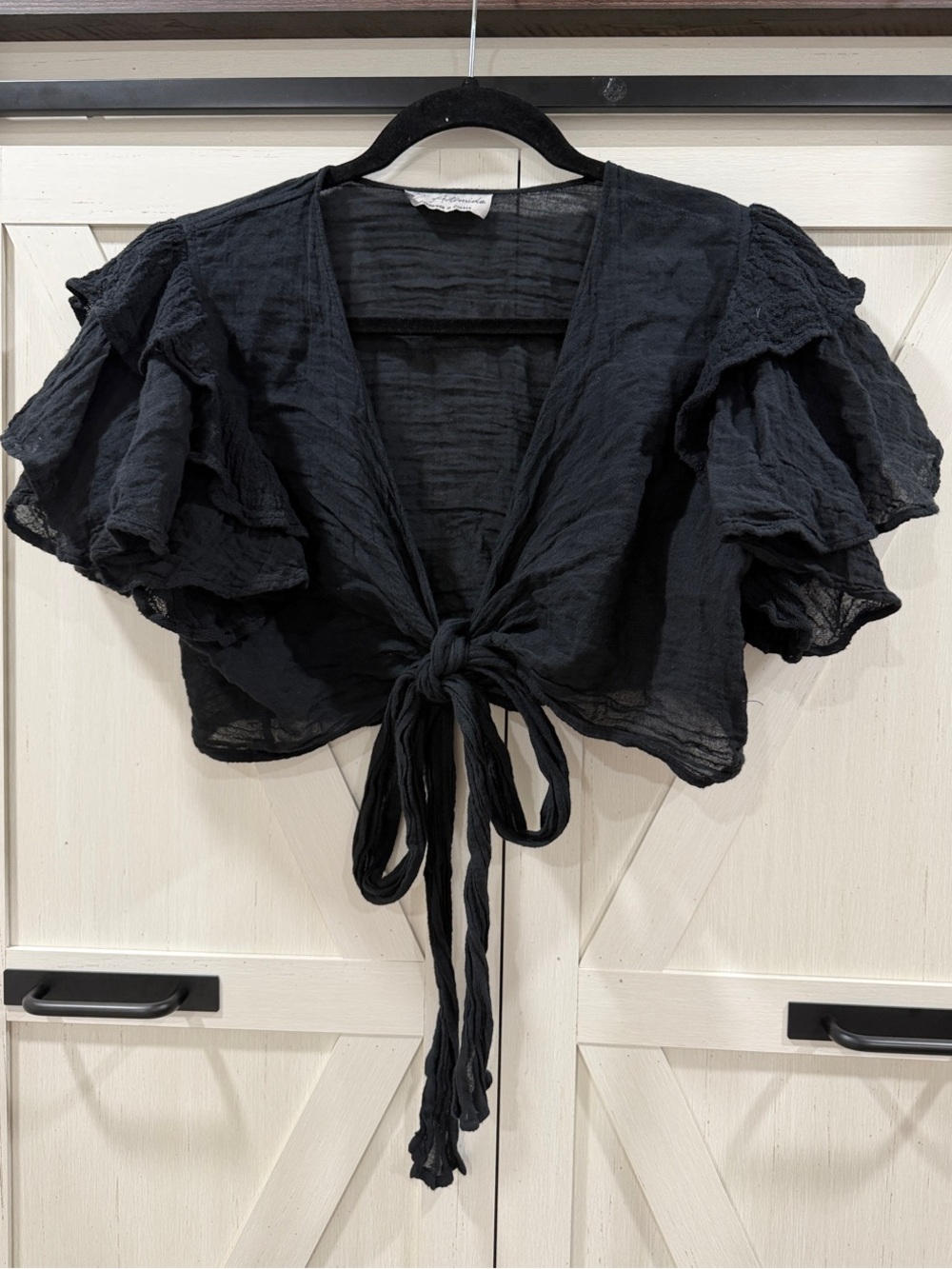 D’Artemide Black Summer Tie-Front Sleeve Crop Top - Handmade in Greece